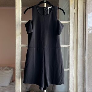 Zara Raw Edge Black Open Cold Shoulder Short Sleeve Romper